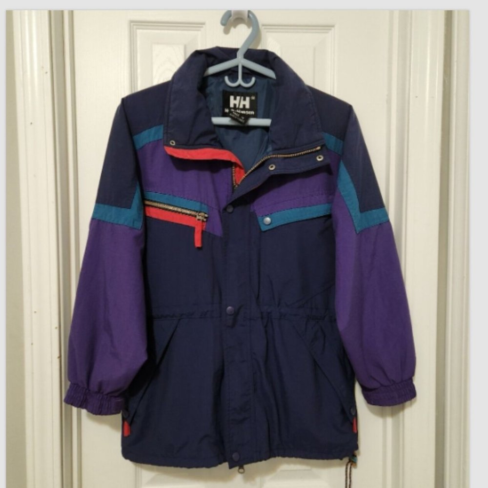 Vtg 90s HELLY HANSEN Windbreaker Mock Neck Zip Snap Jacket